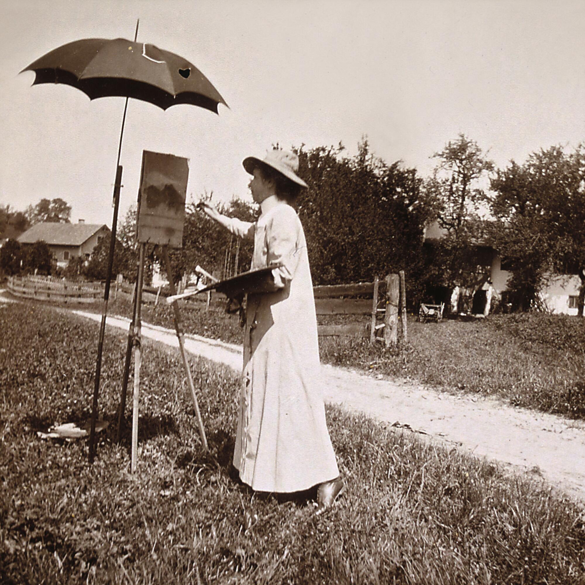 Gabriele Münter pintando en el caballete al aire libre, Kochel, 18 de julio de 1902