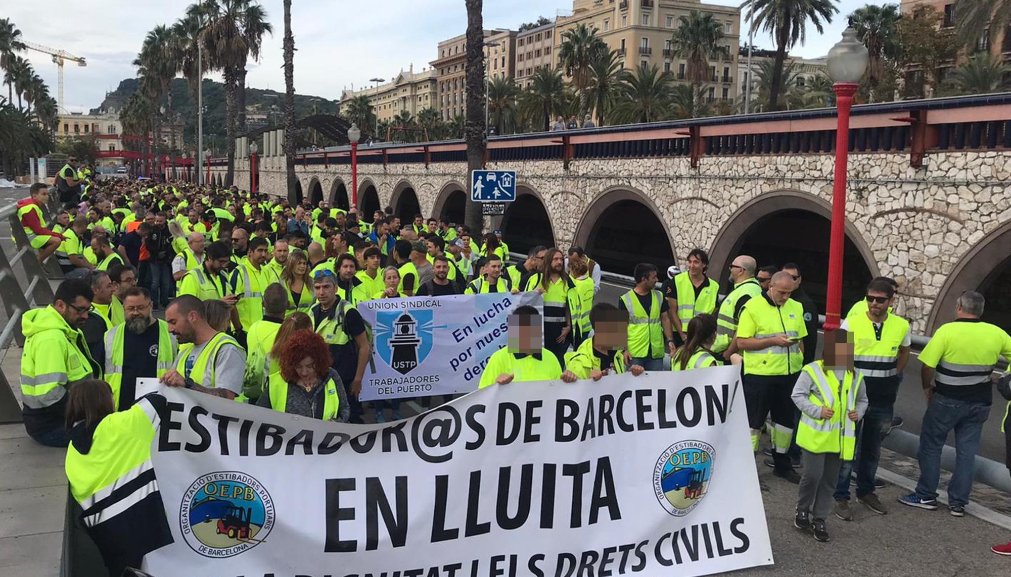 Manifestació de la Organització d'Estibadores Portuaris de Barcelona