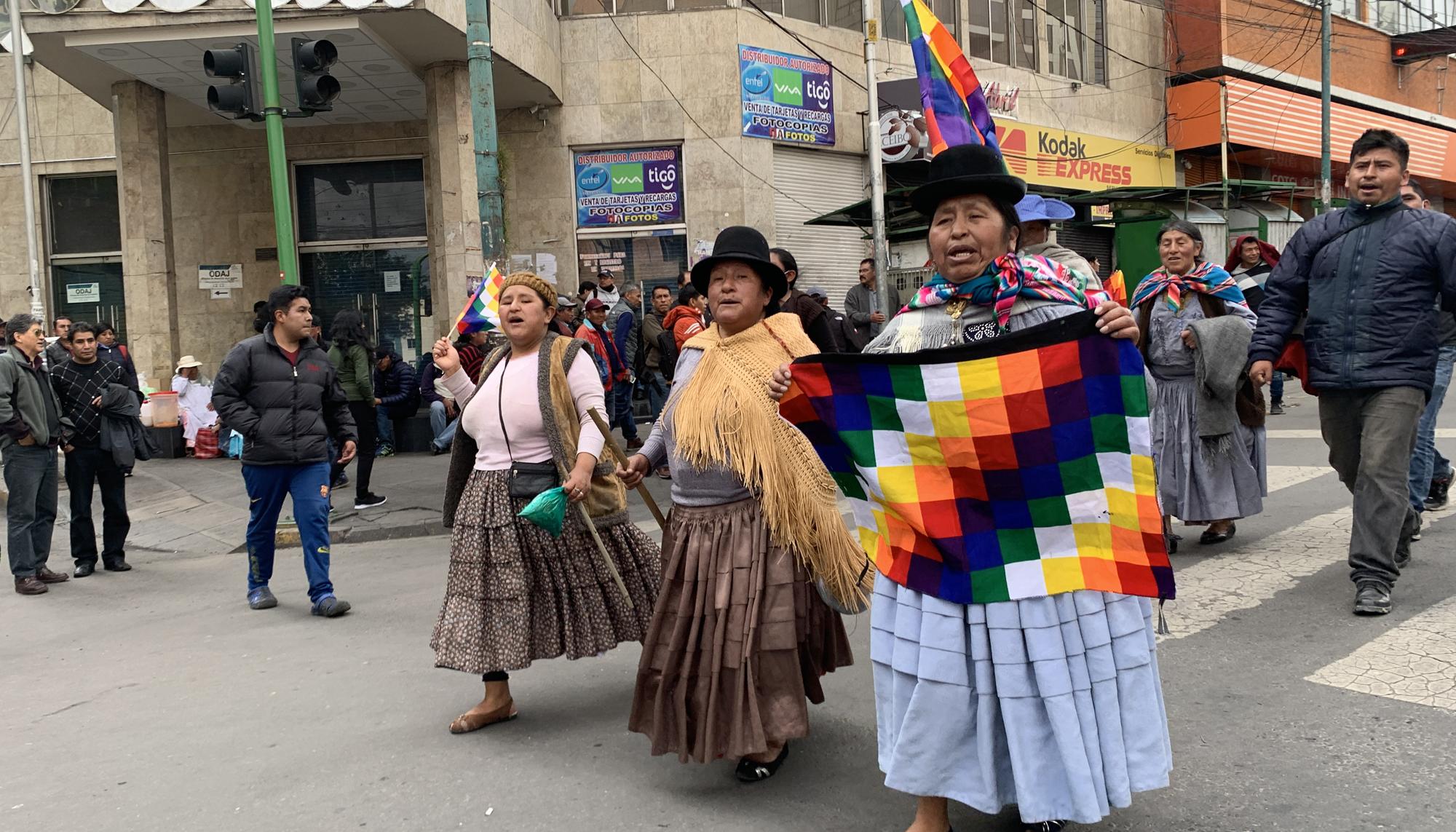 Manifestación en La Paz el 12 de noviembre en defensa de la wiphala y contra el racismo del gobierno de facto.