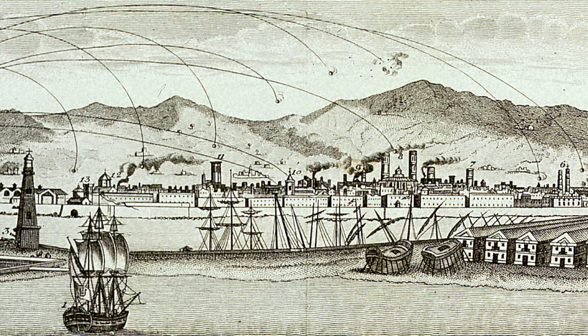 Vista de Barcelona bombardeada en 1842