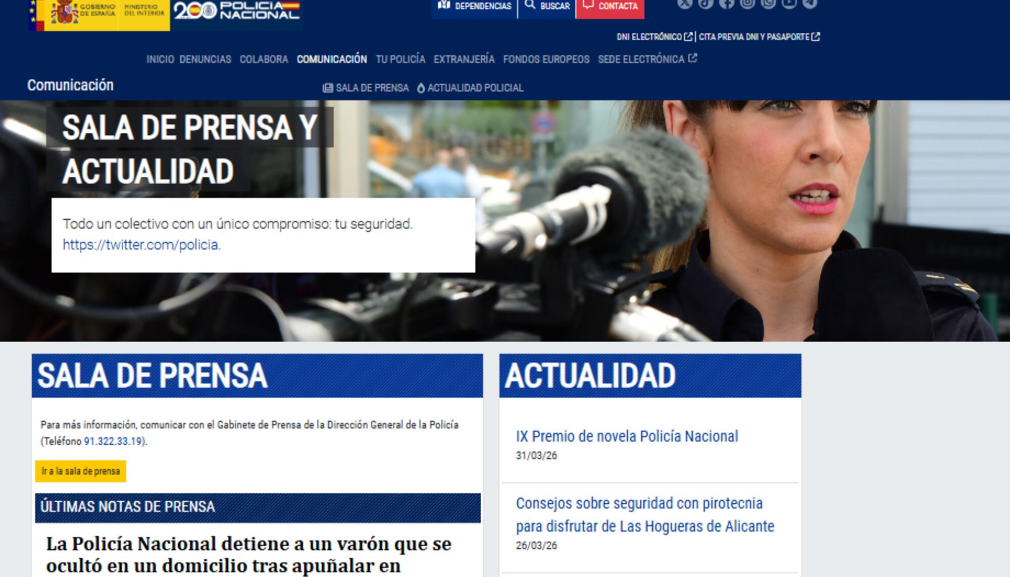 Web de la Oficina de Comunicación de la Policía Nacional