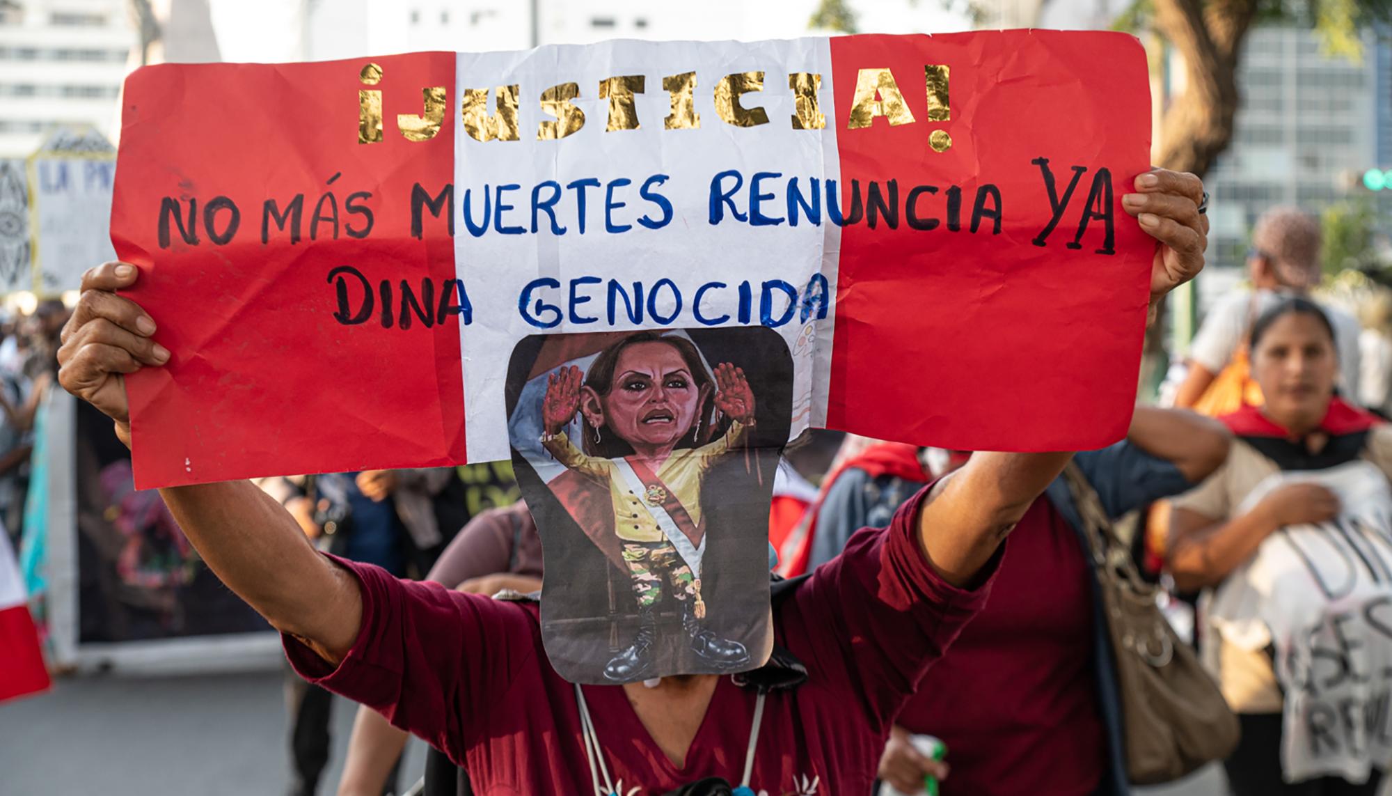 Protestas contra Dina Boluarte por el asesinato de manifestantes durante la revuelta iniciada en diciembre de 2022.