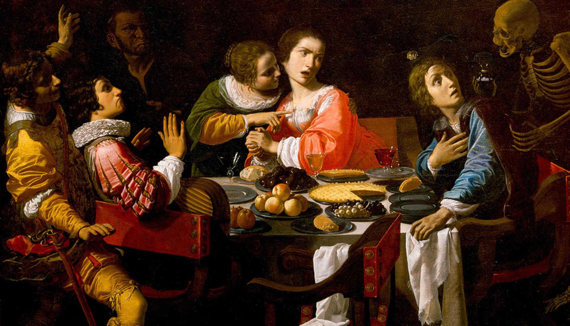 La Morte appare ai convitati (Memento Mori), de Giovanni Martinelli, 1635.