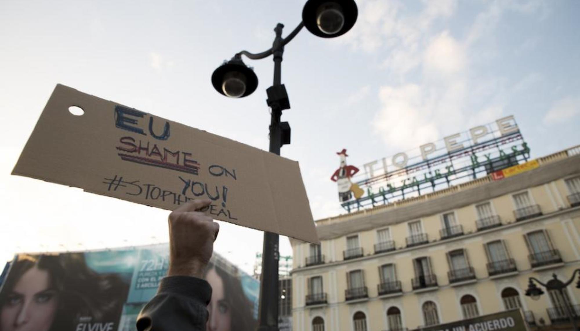 Manifestación refugiados en Madrid UE-Turquía