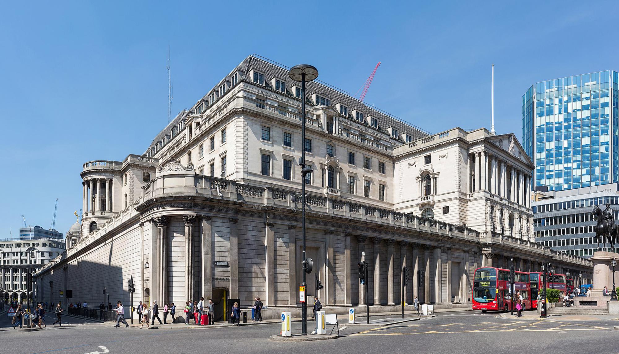 Fachada del Banco de Inglaterra, en Londres.