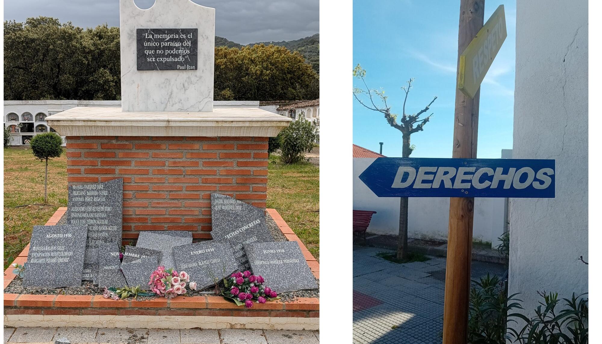 Memorial y carteles vandalizados. Imagen Ayuntamiento de Cabeza la Vaca