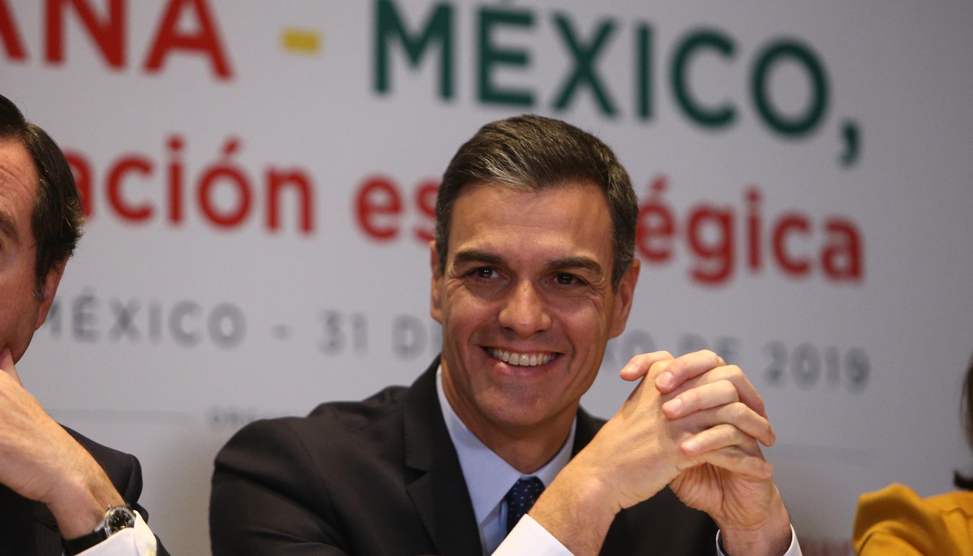 El presidente del Gobierno, Pedro Sánchez, en un desayuno de trabajo en México con empresarios españoles