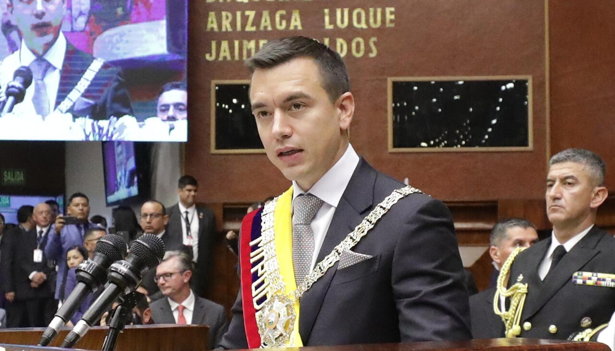 Daniel Noboa, presidente de Ecuador, el 23 de noviembre de 2023 en la ceremonia de trasmisión del mando.