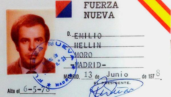 Carnet de Emilio Hellín como militante de Fuerza Nueva