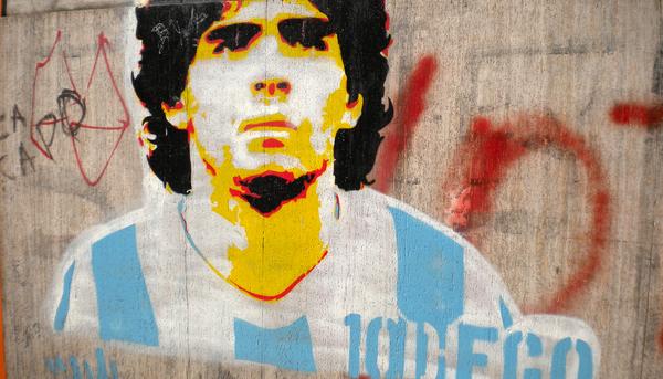 Grafiti de Diego Maradona en el barrio de La Boca, ciudad de Buenos Aires