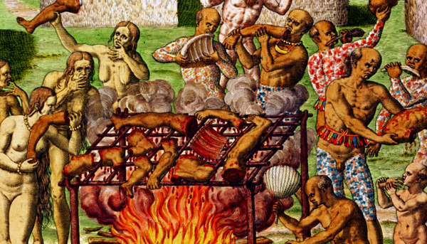 Escena de canibalismo de 'Americae Tertia Pars.. '1592, Theodore de Bry