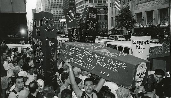Concentración de ACT UP en Nueva York en 1990