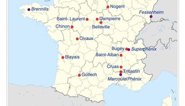 Mapa de las centrales nucleares francesas. Fuente: enriquedans.com