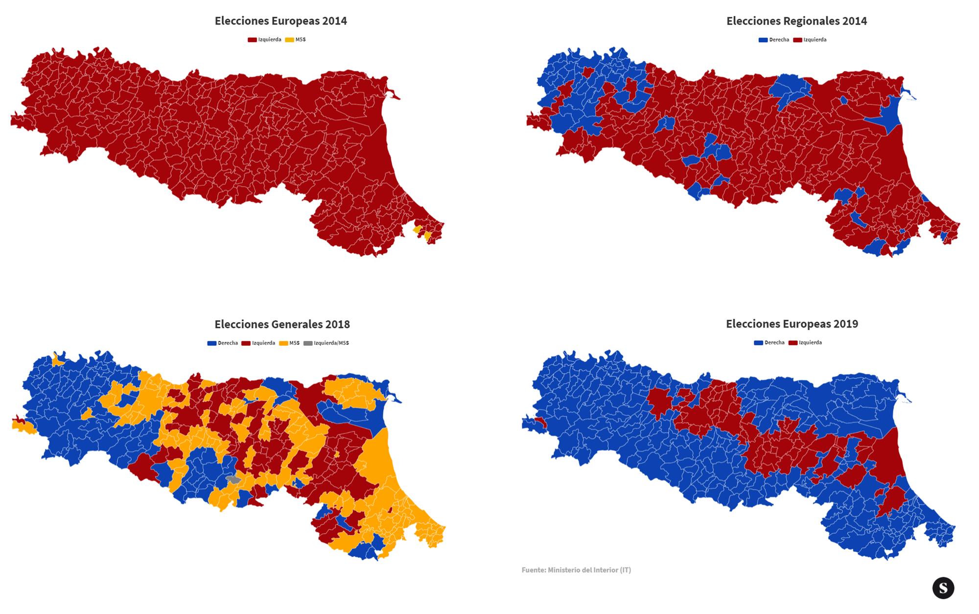 Evolución voto Emilia Romaña