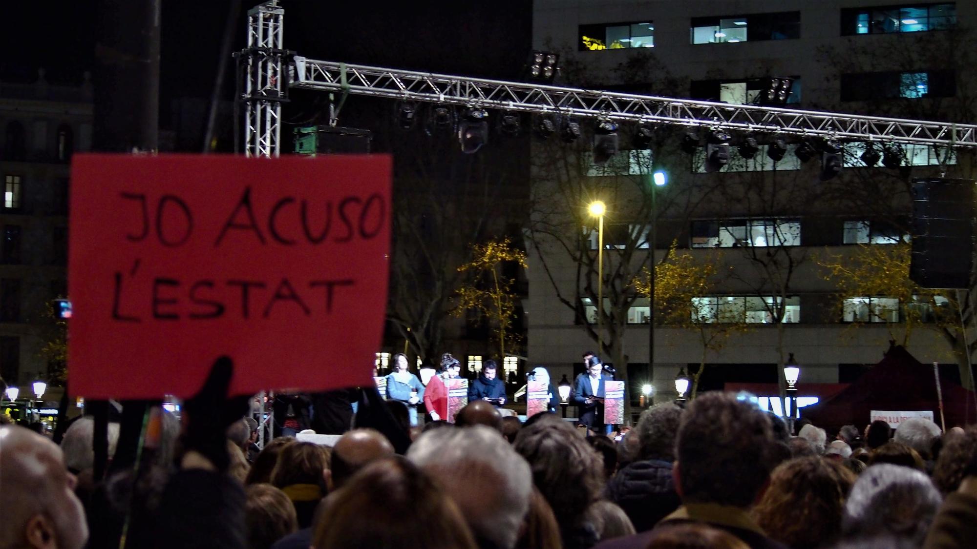 Concentración en repulsa del juicio del Procés, el 12 de febrero en Plaça Catalunya.