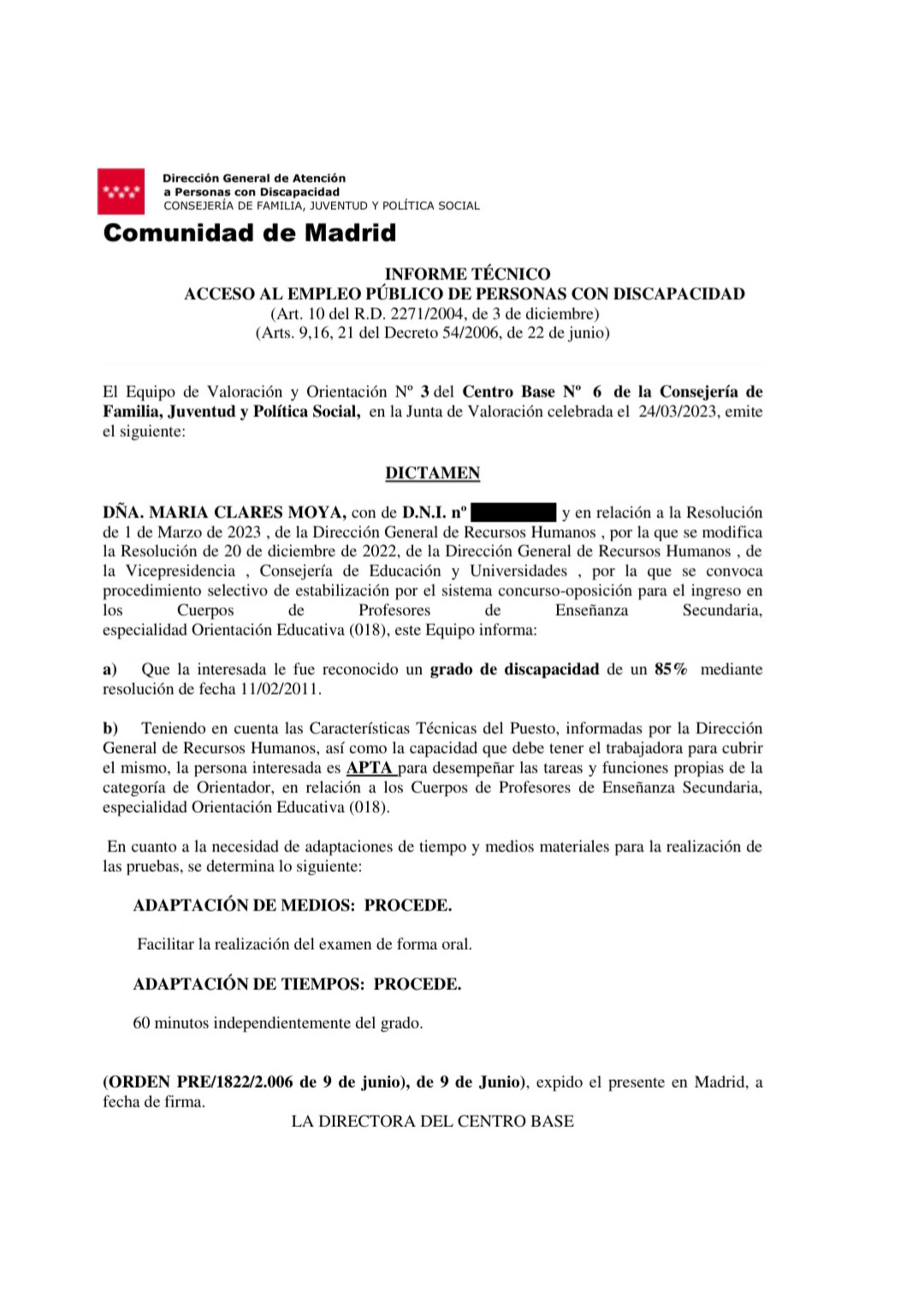 informe comunidad madrid María Clares