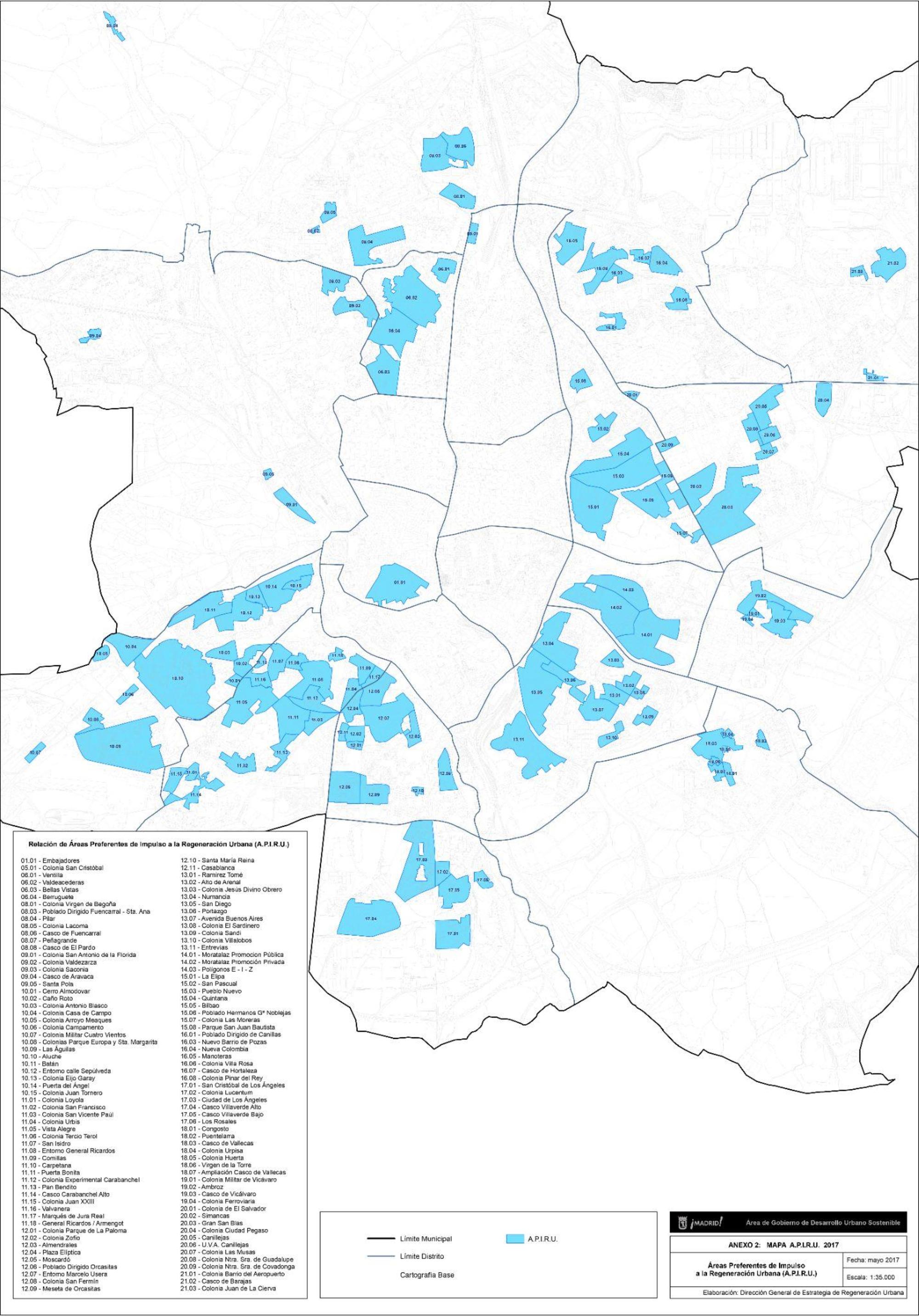 Mapa de Áreas Preferentes de Impulso a la Regeneración Urbana (APIRU) de 2018.