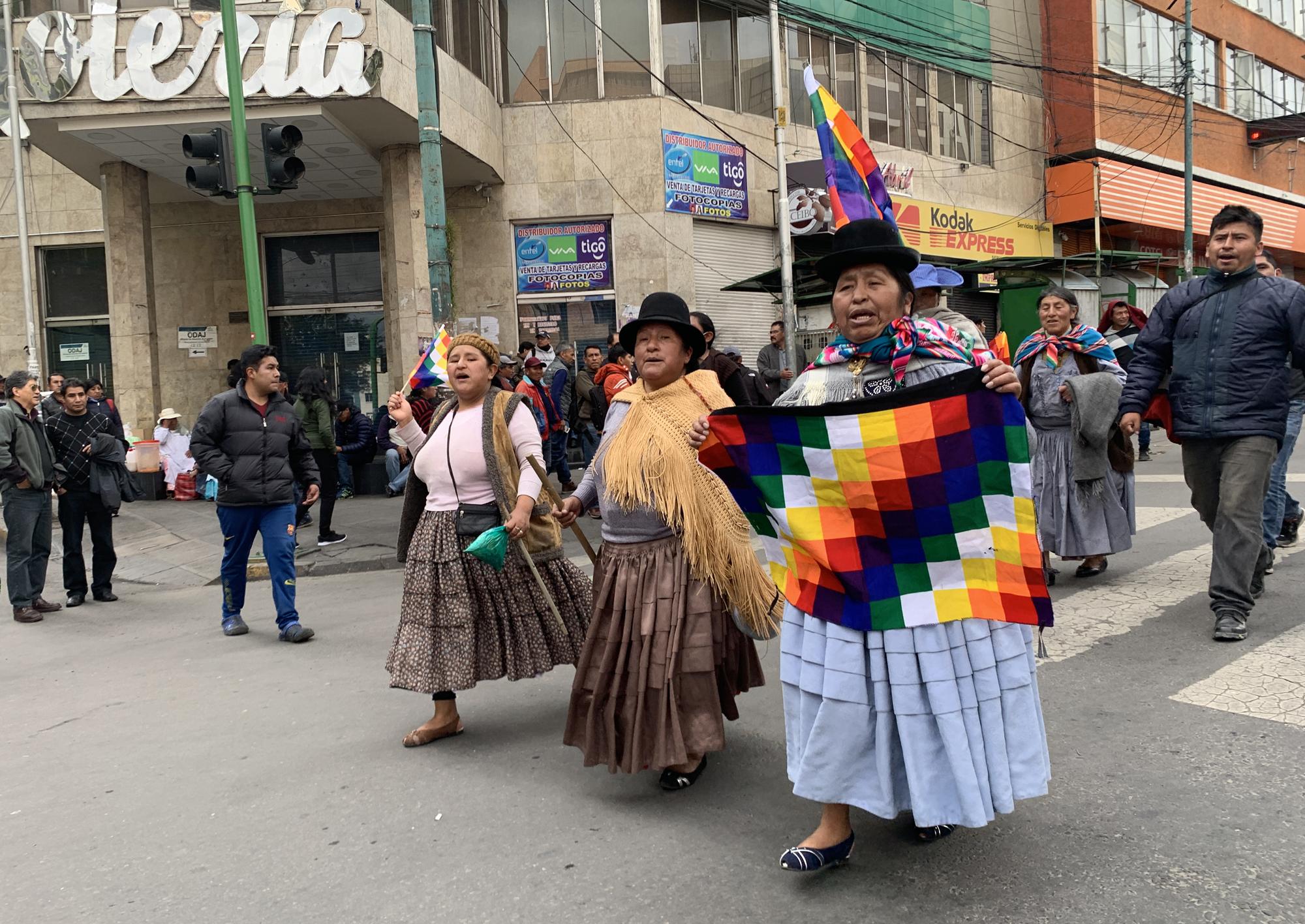 Manifestación en La Paz el 12 de noviembre en defensa de la wiphala y contra el racismo del gobierno de facto.