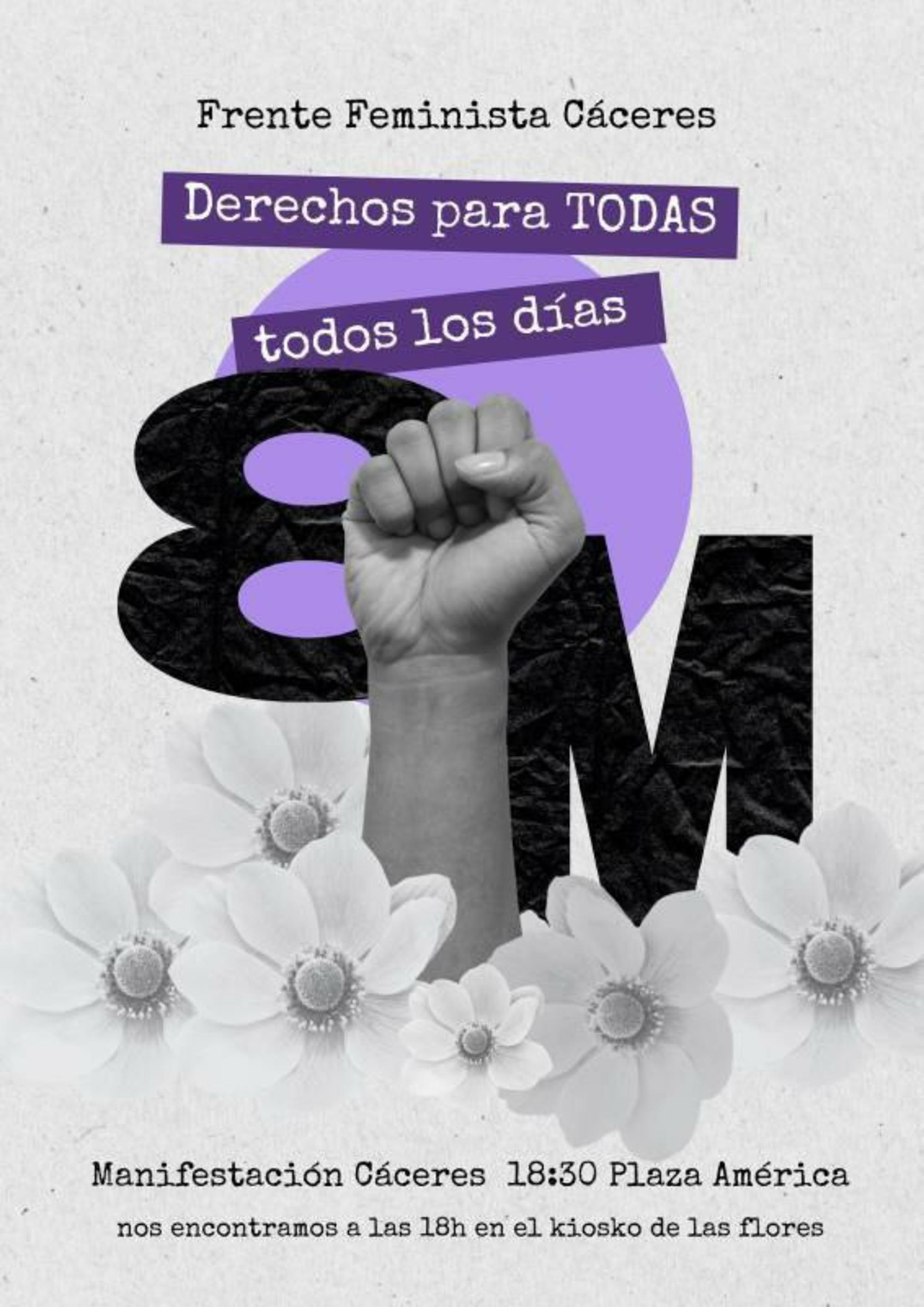 Cartel 8M Frente Feminista Cáceres