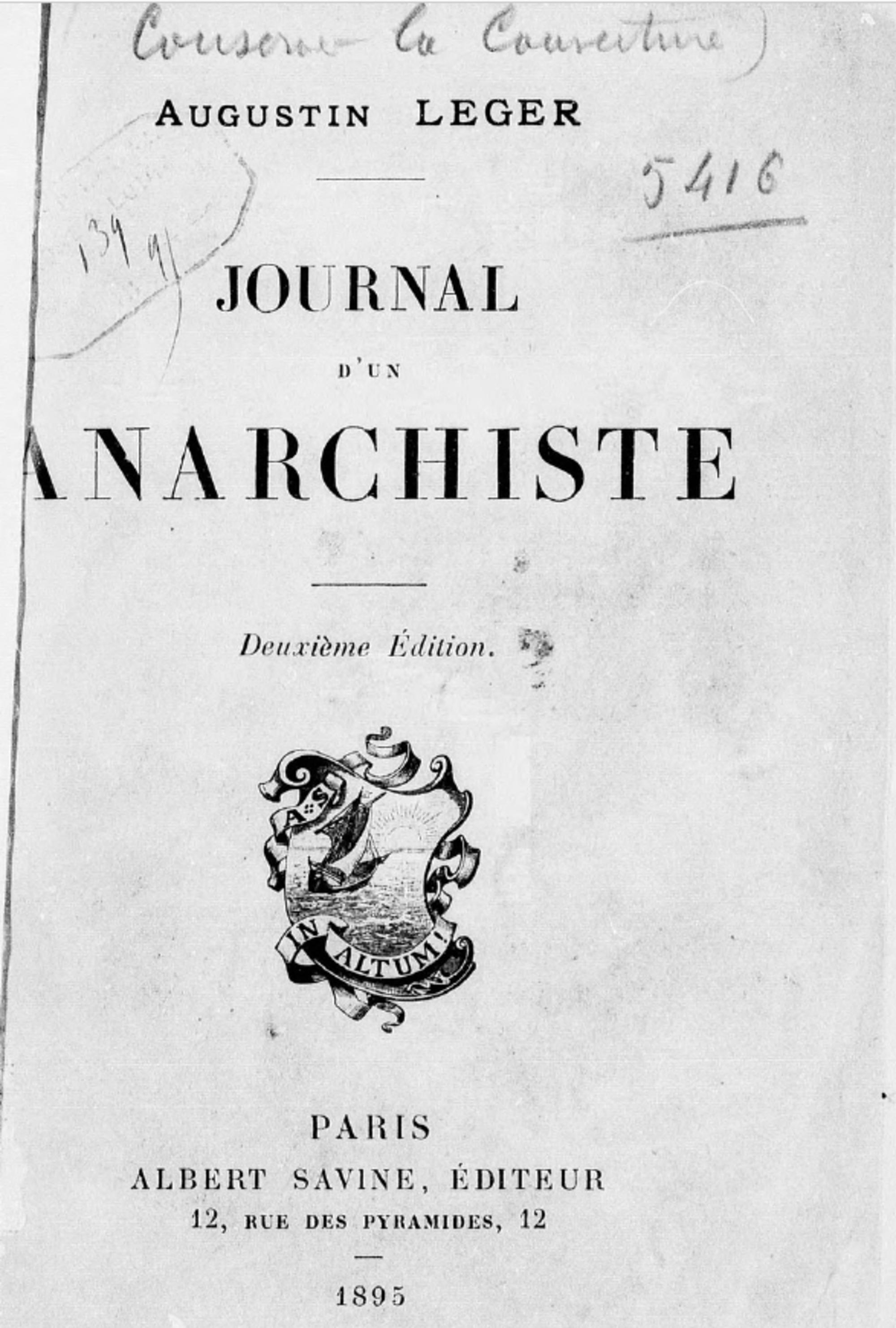 Journal d´un anarchiste, Agustin Leger, 1895