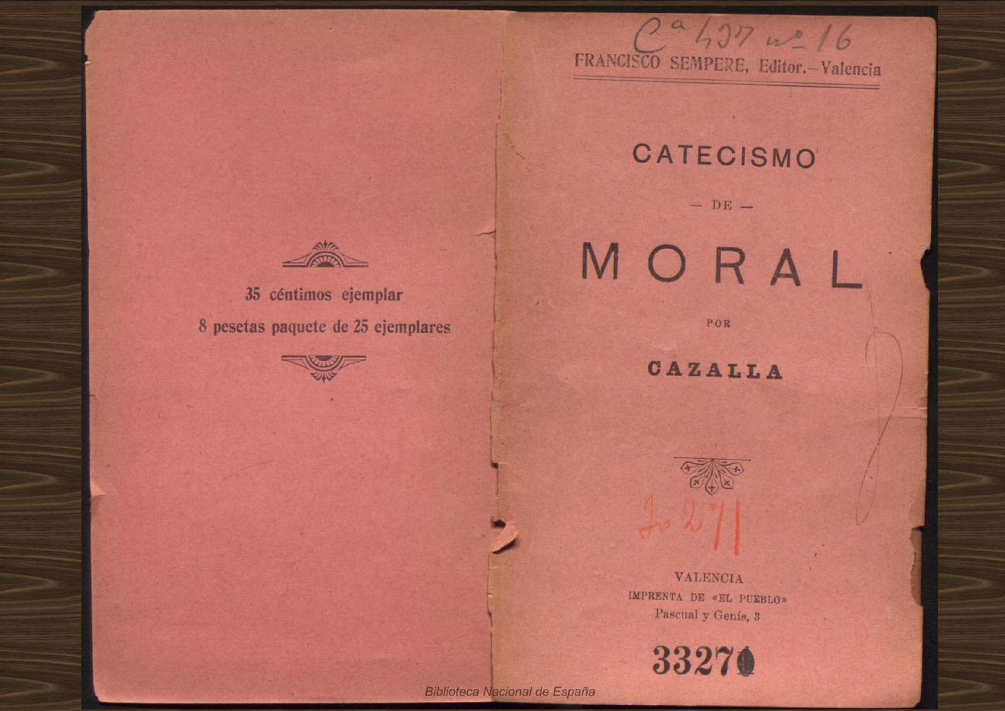 Catecismo moral de Cazalla. Libro de texto de la Escuela Laica