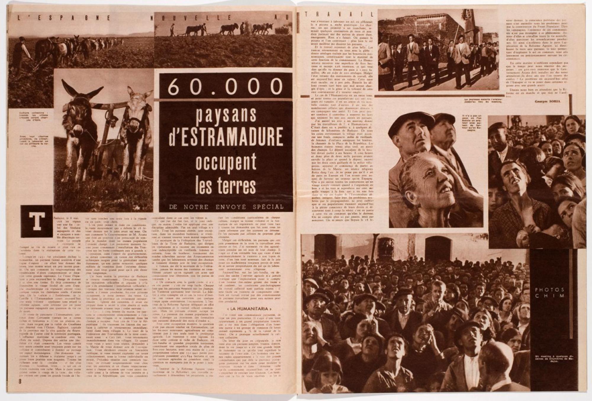 Ocupación de tierras en Extremadura el 25 de marzo de 1936, en la revista francesa Regards