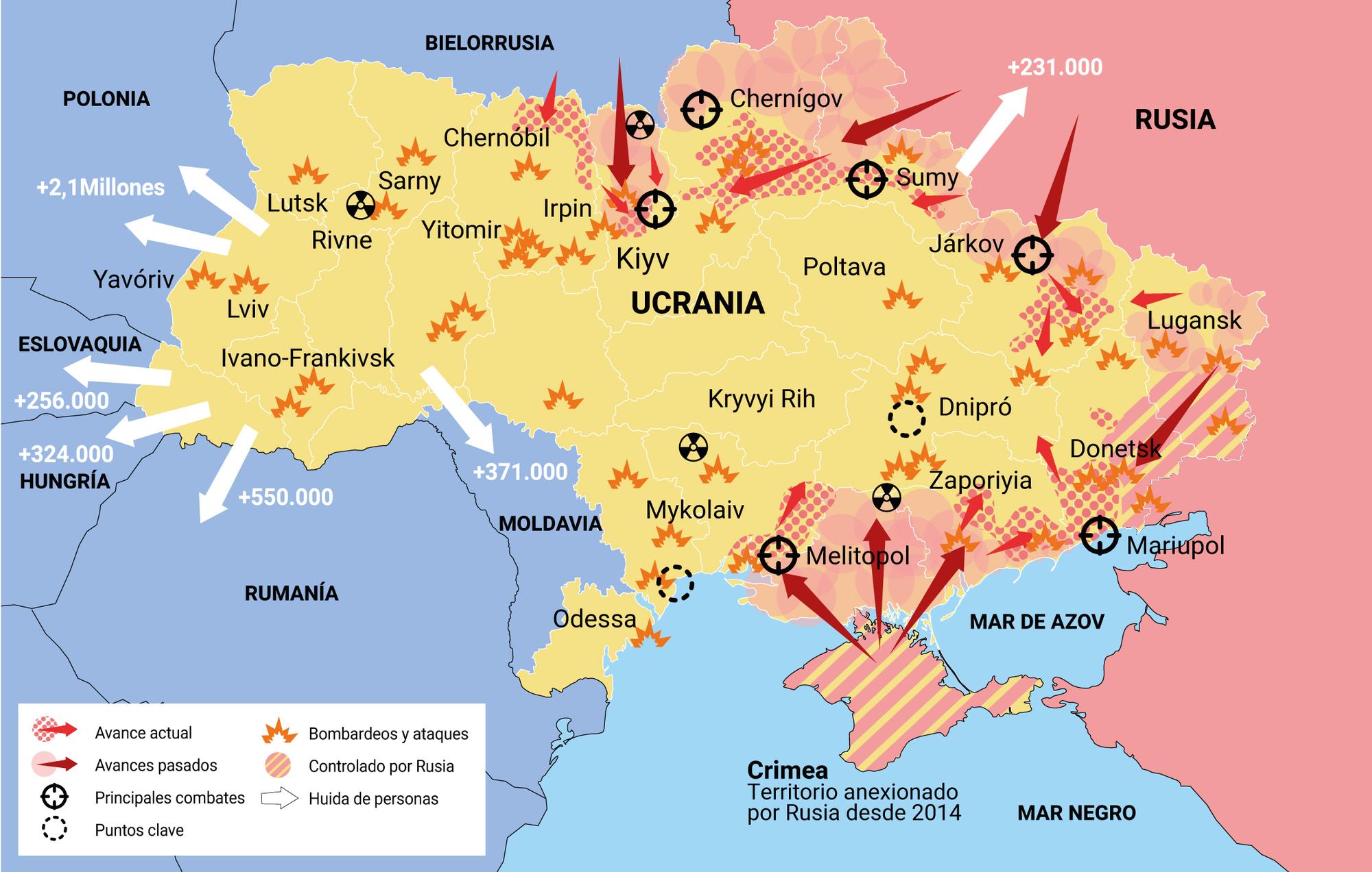 Mapa del primer mes de la guerra en Ucrania