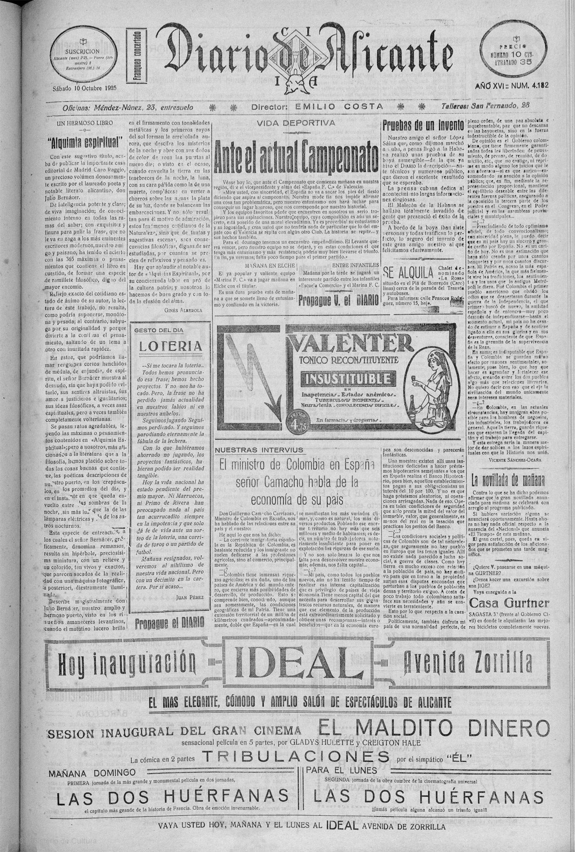 Diario Alicante 1925 Cine Ideal