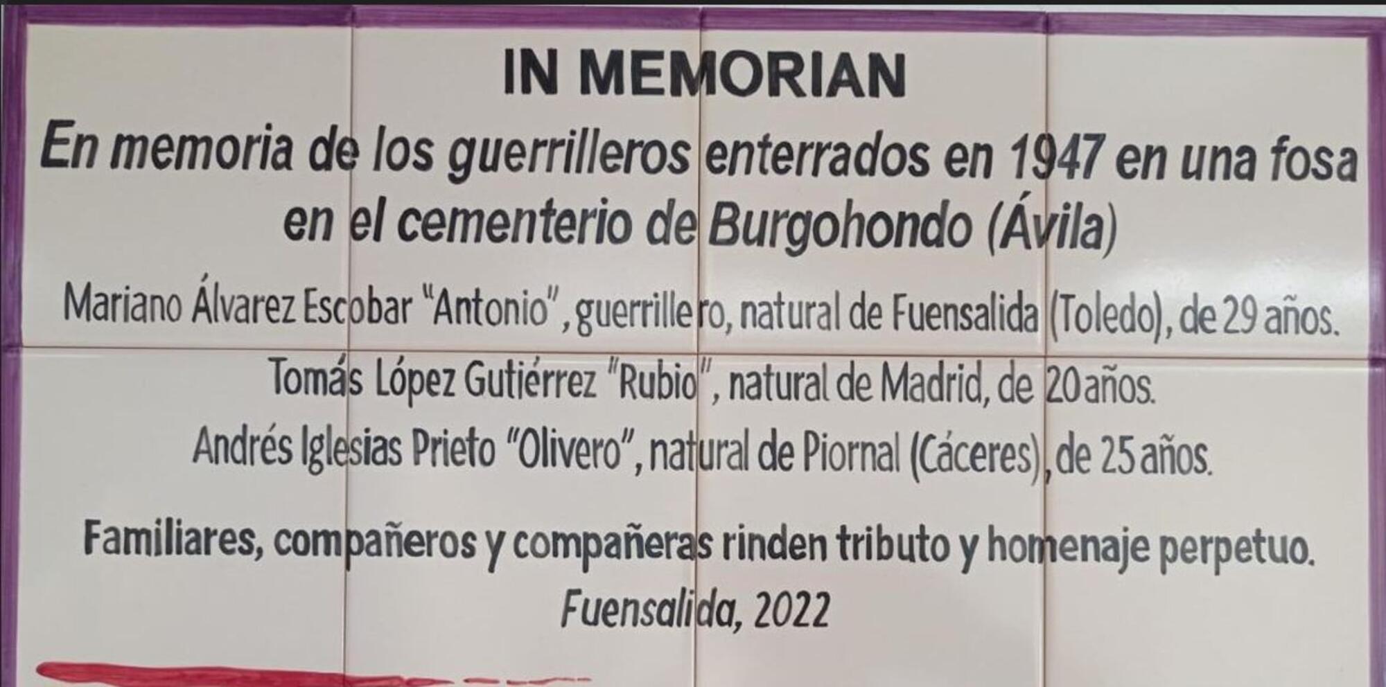 Placa memorial Fuensalida