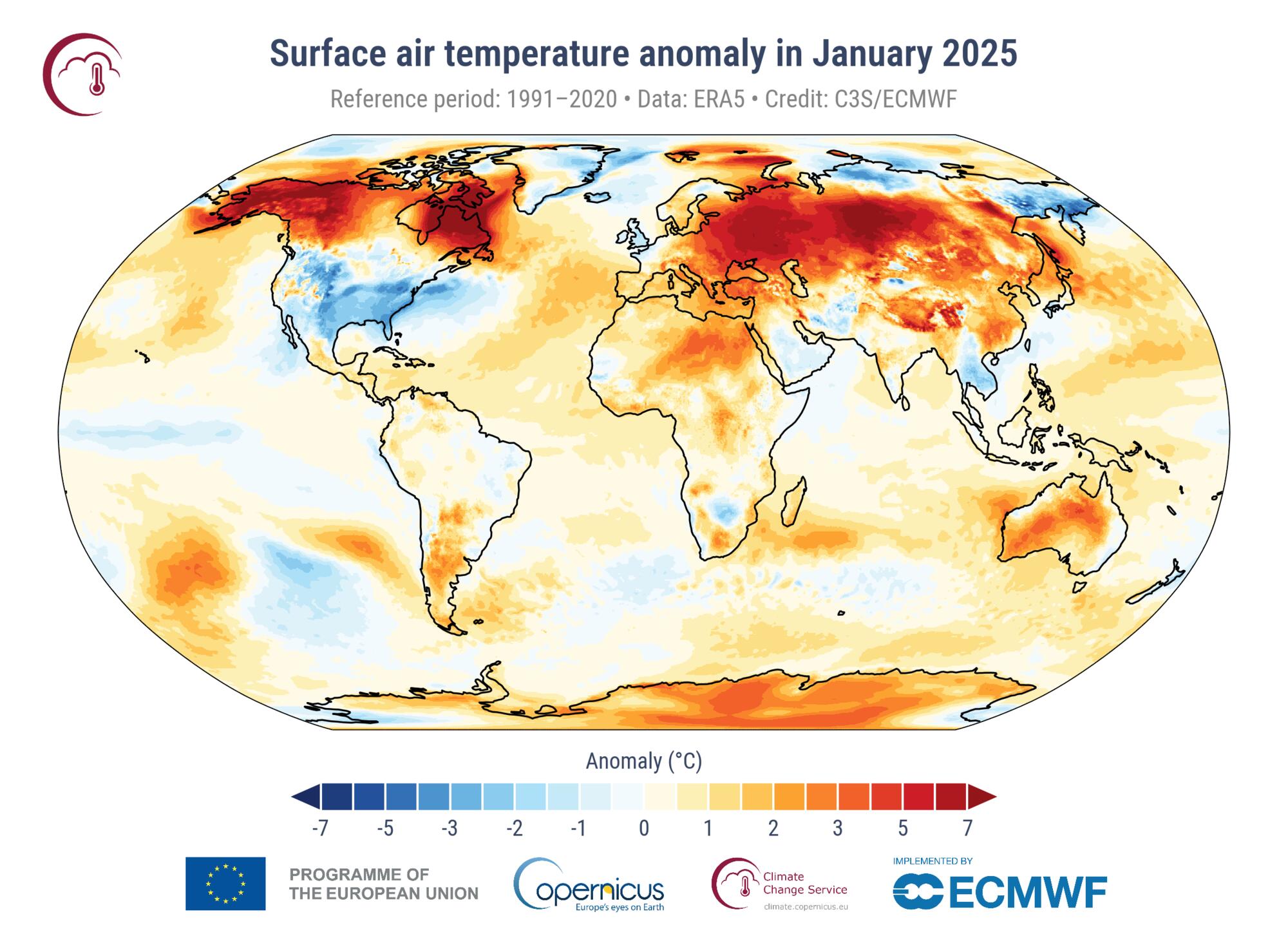 Anomalías temperatura aire superficie enero 2025