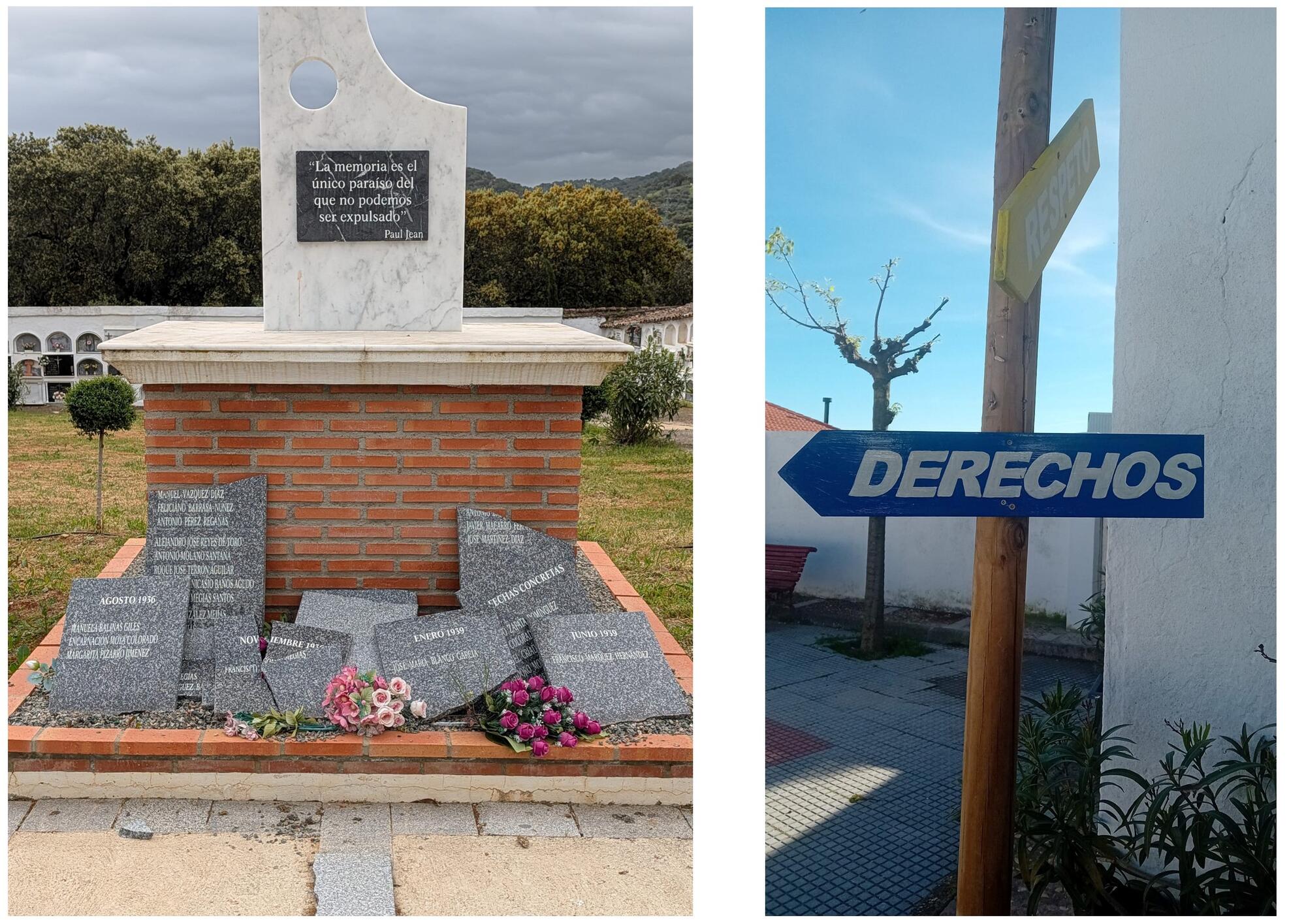 Memorial y carteles vandalizados. Imagen Ayuntamiento de Cabeza la Vaca