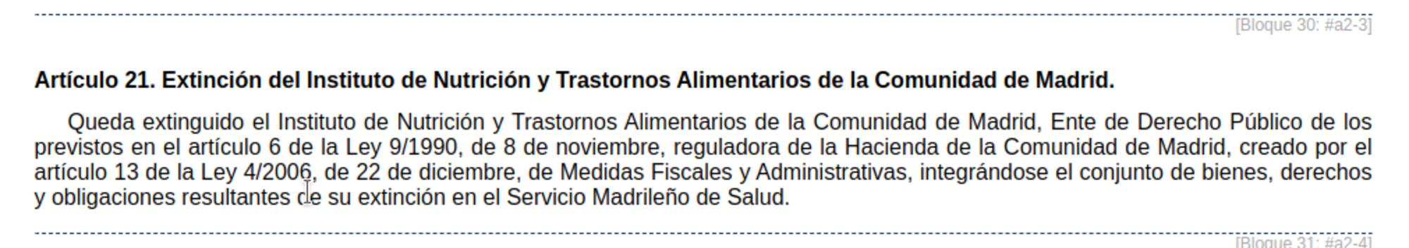 Extinción instituto transtornos alimentarios