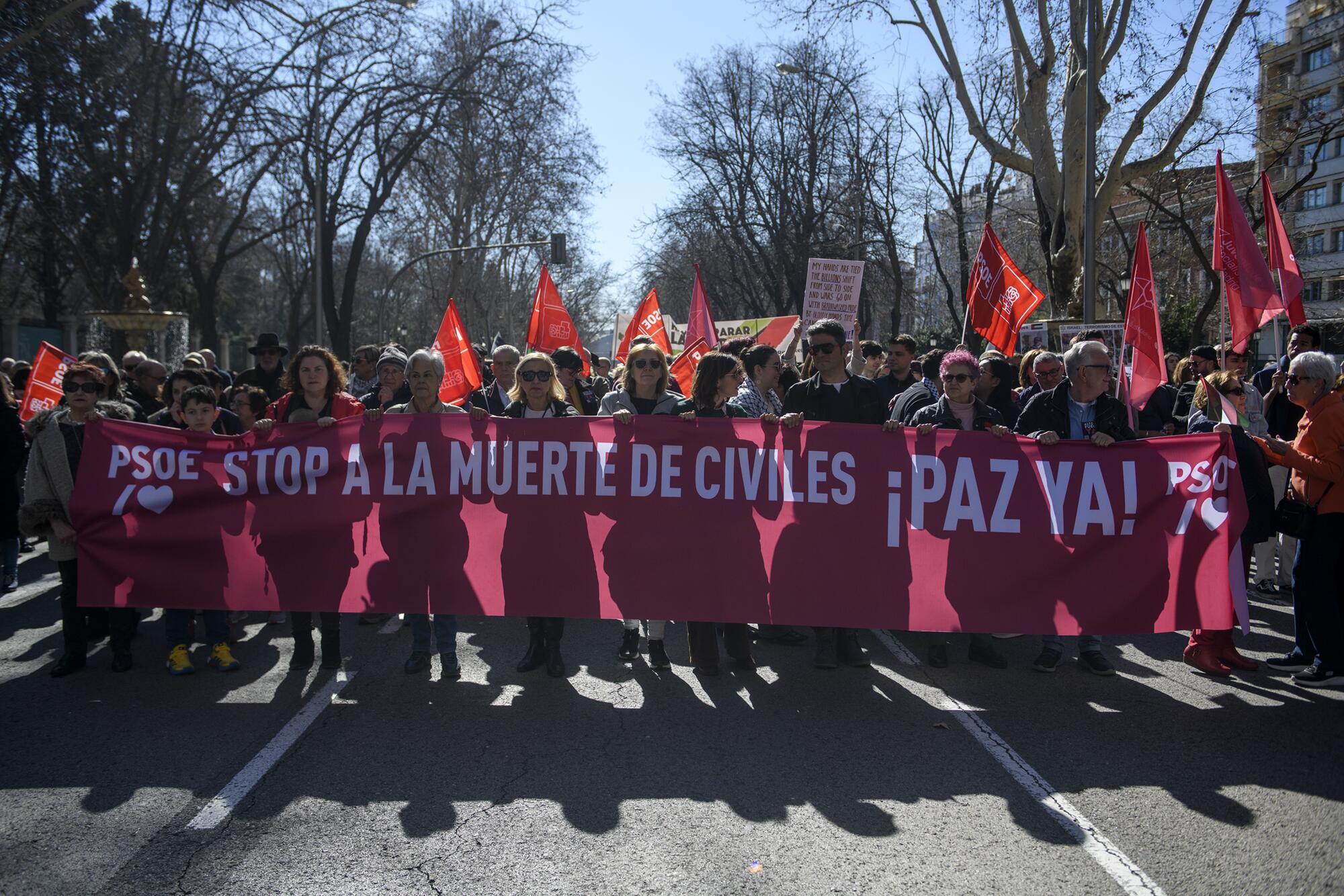 Manifestación del 17 de febrero "Libertad para Palestina" convocada por Sumar, IU, Más País, PCE y los grandes sindicatos. El PSOE apoyó la manifestación como "participante". - 11