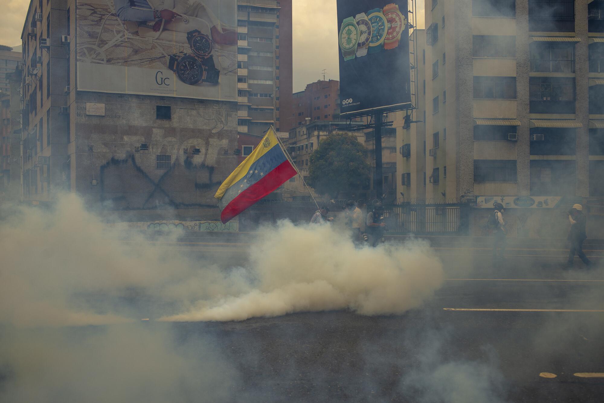 Manifestante bandera portada