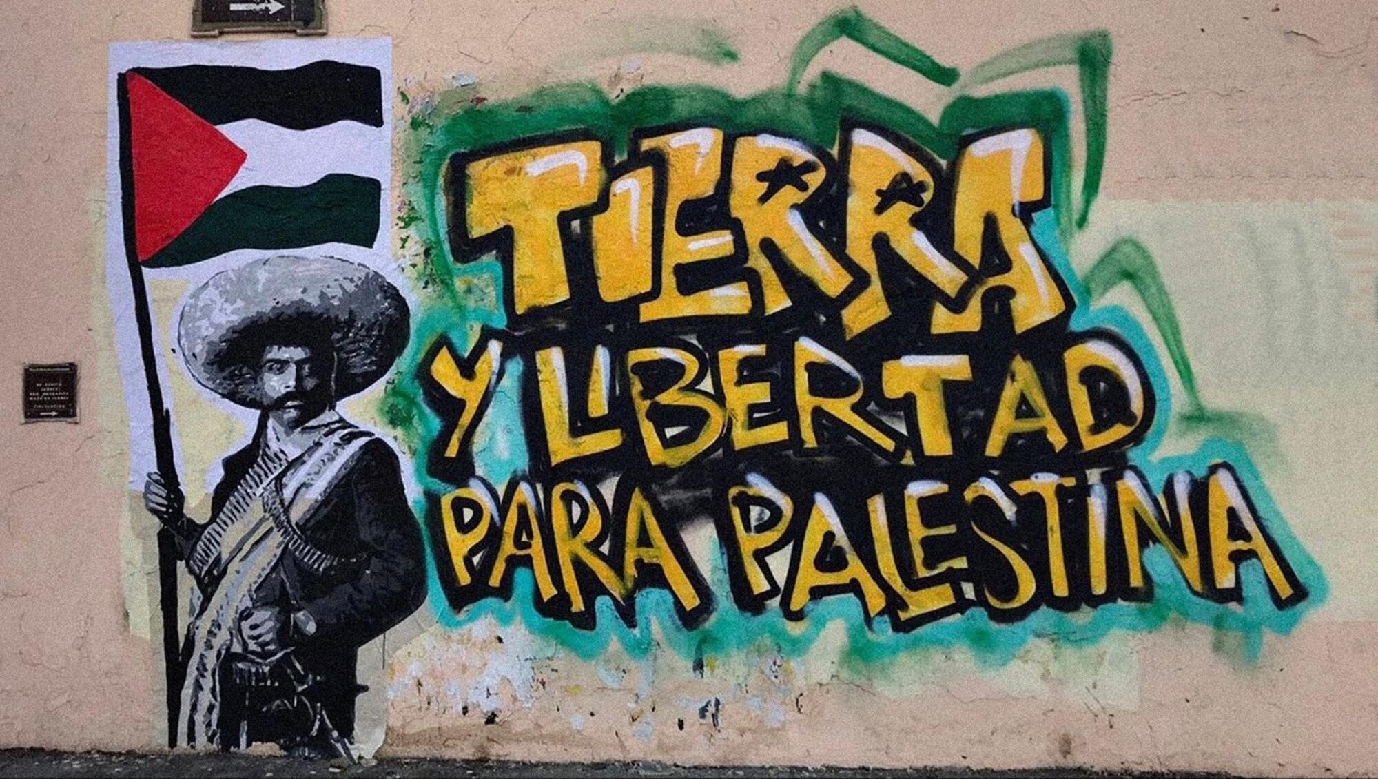 Mural zapatista Tierra y libertad para Palestina 