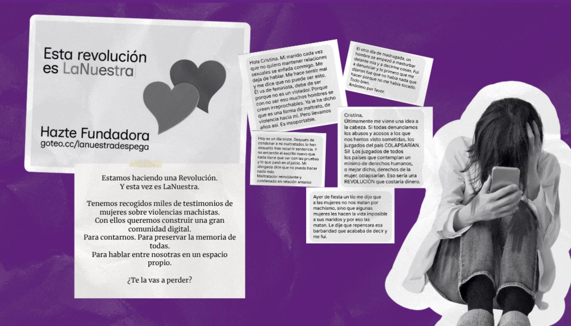 Mensaje y logo de «La Nuestra» y mensajes que envían por DM a Cristina Fallarás