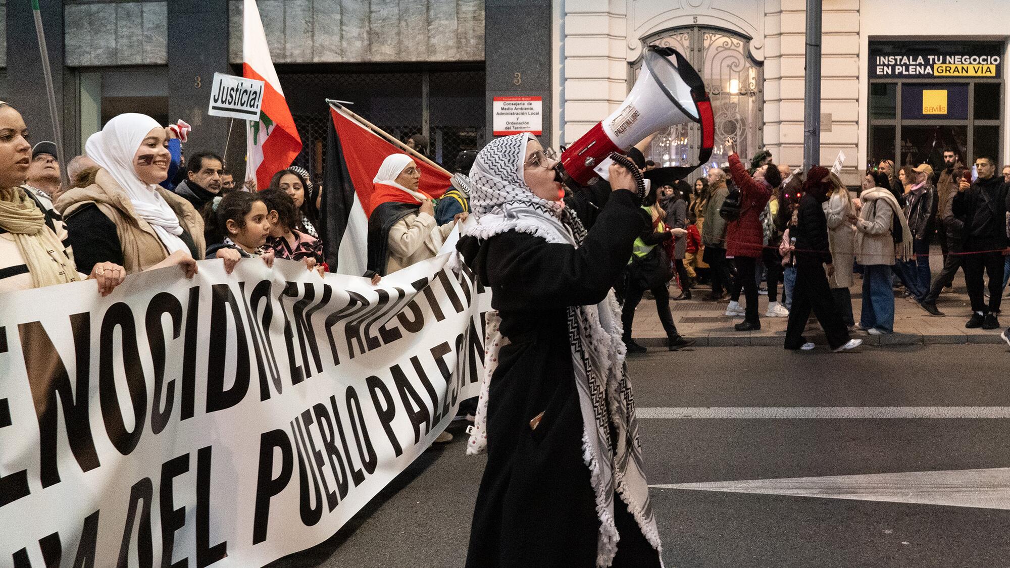 Manifestación de solidaridad con el pueblo palestino, contra el genocidio y un alto el fuego inmediato.