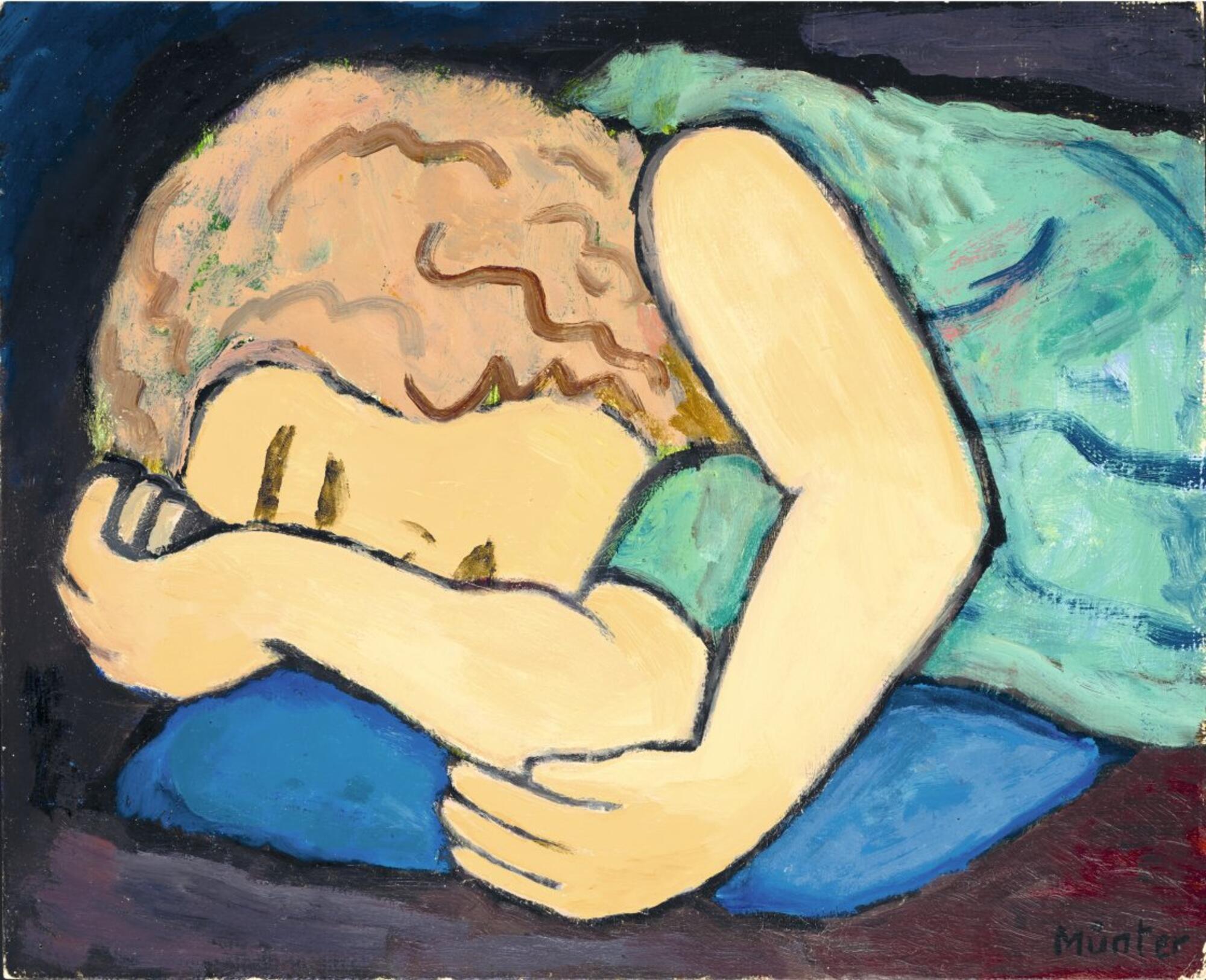 Niña dormida (verde sobre negro), de Gabriele Münter, 1934