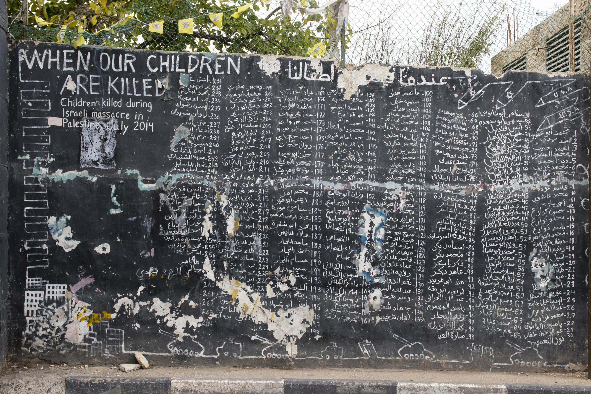 Mural nombre niños muertos