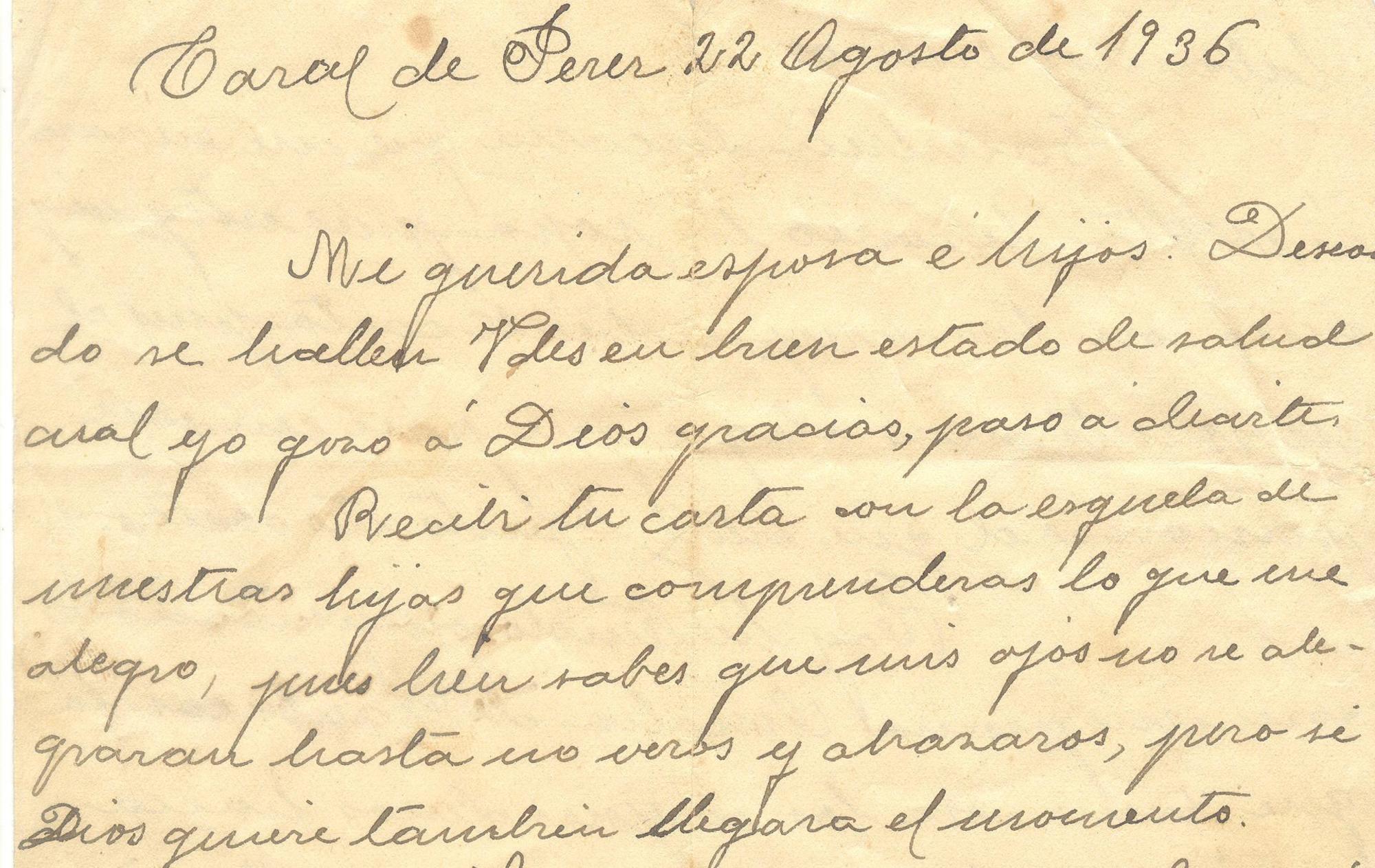 Carta de José López Cordero. Memoria