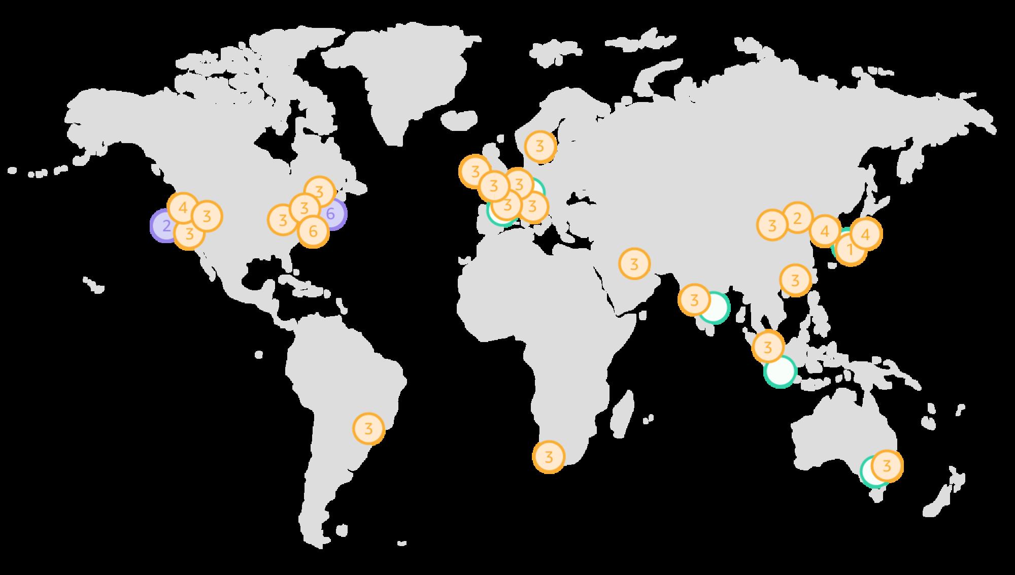 Localización de los centros AWS en el mundo. Fuente: Amazon