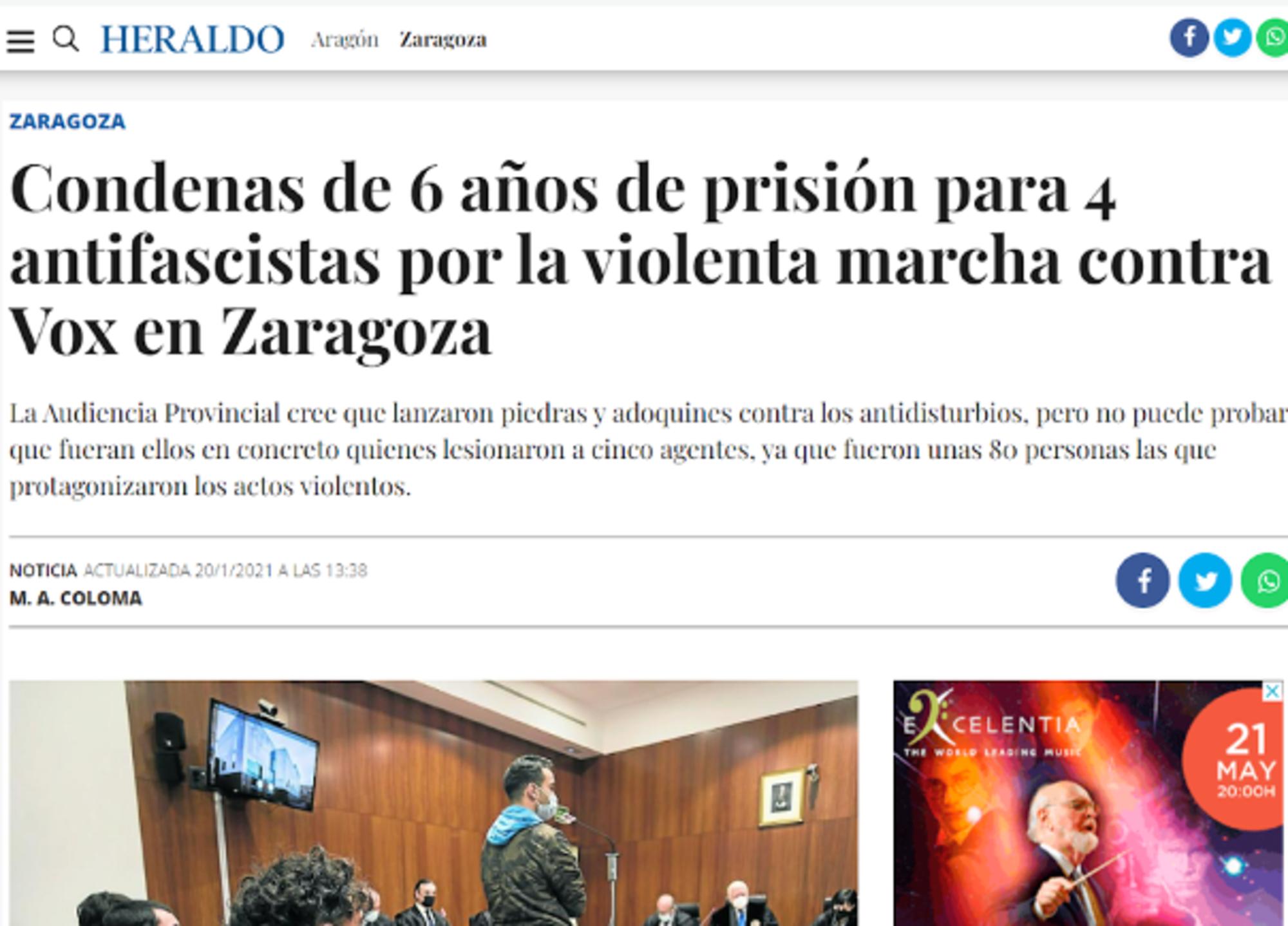 Noticia publicada en el Heraldo de Aragón el 20 de enero de 2021