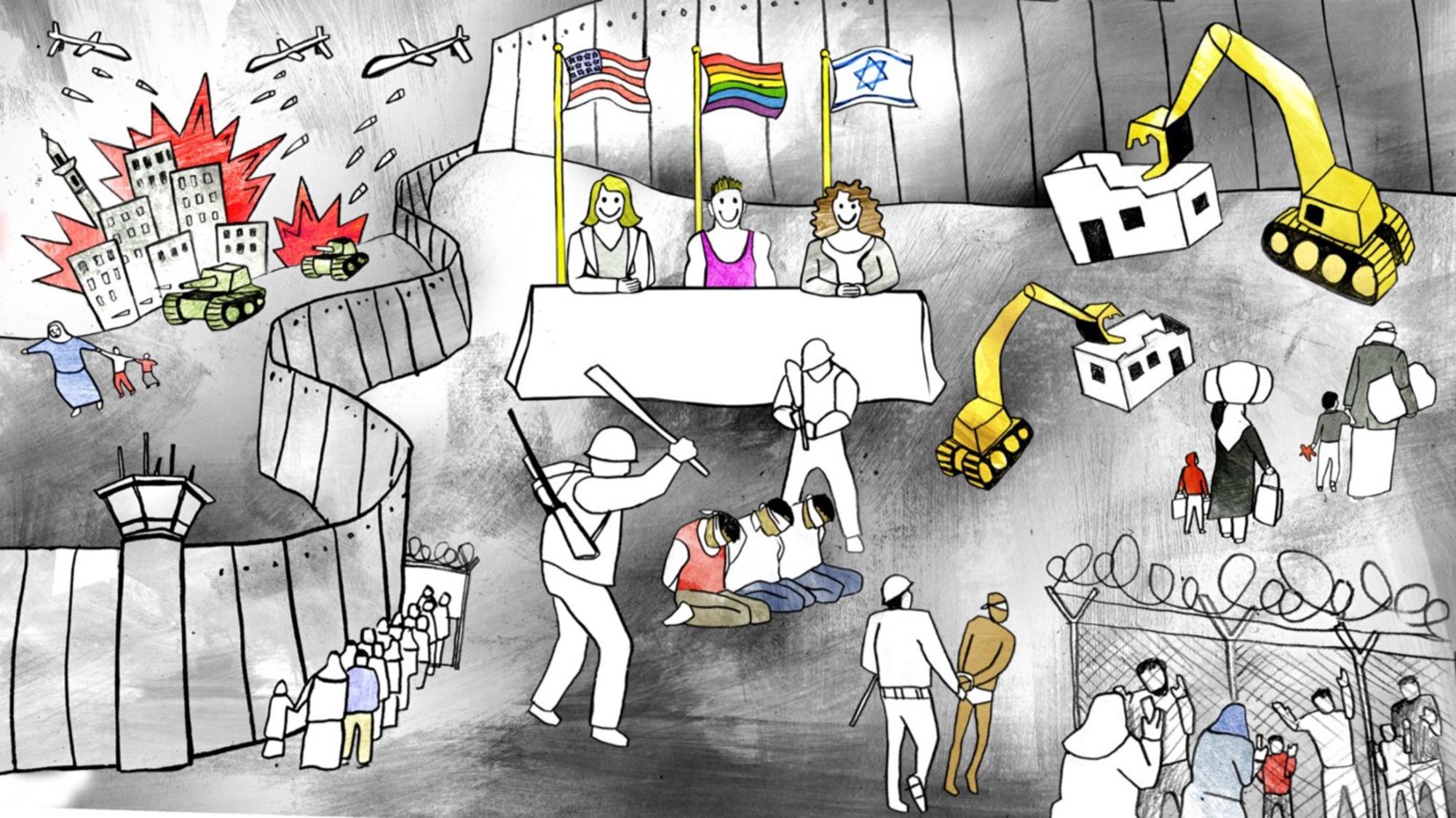 Ilustración pinkwashing Israel 