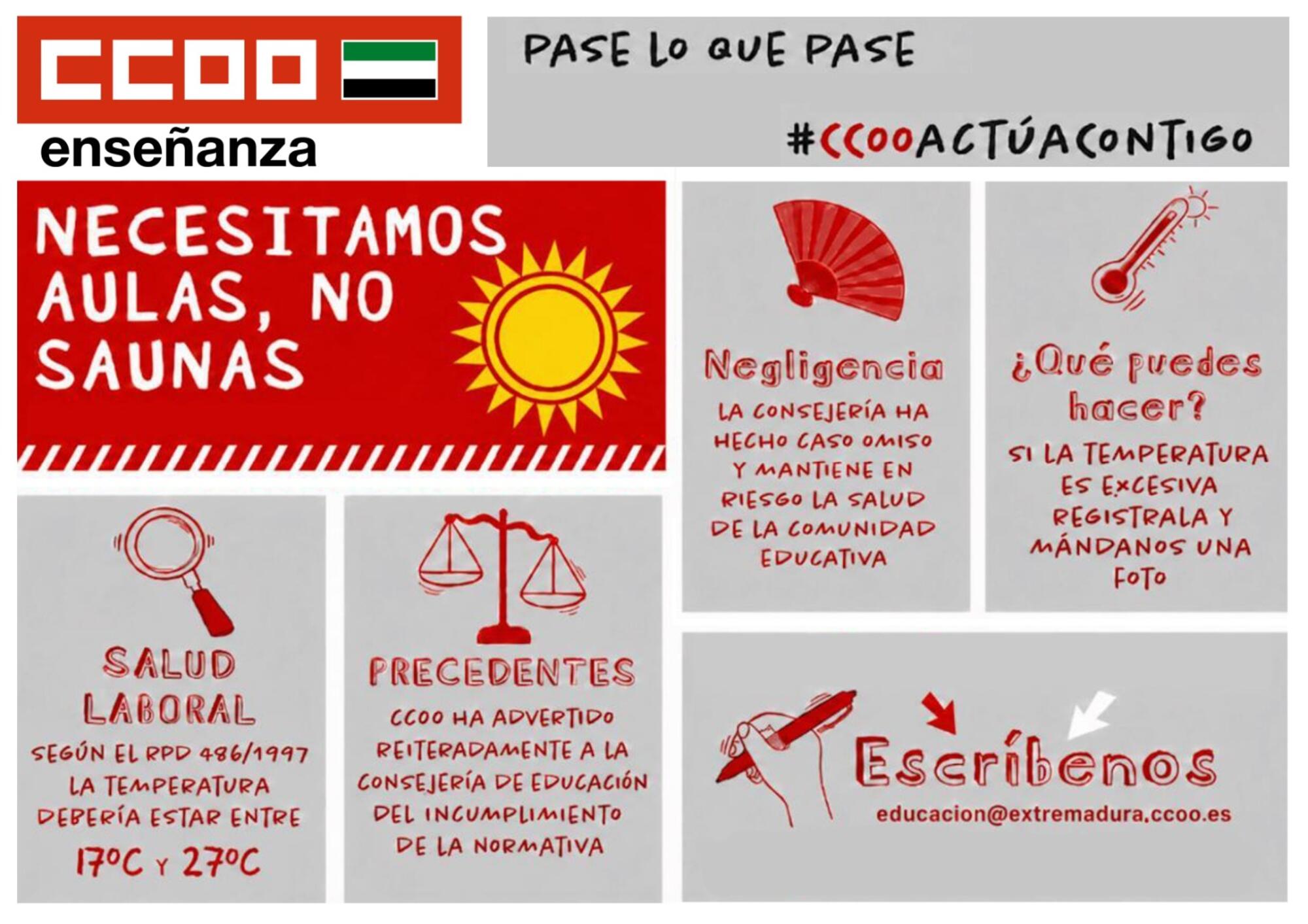 CCOO Extremadura educación aulas saunas